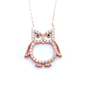 Rose gold plated Owl necklace with Cubic Zirconias